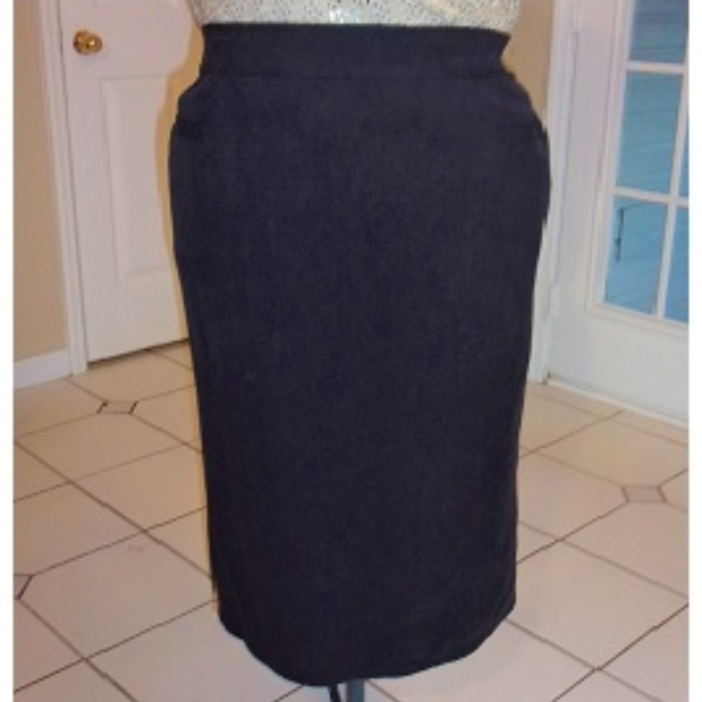 Black Gabardine Tailored Lined Pencil Skirt
